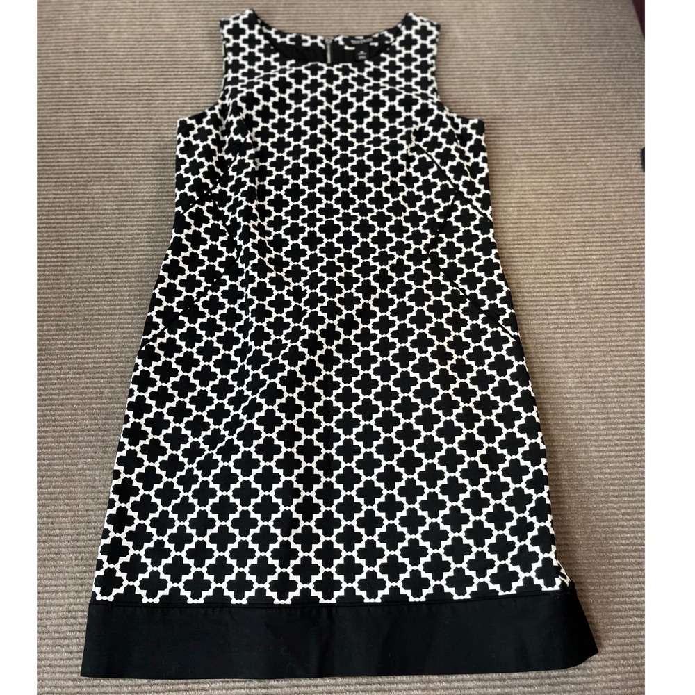 White House Black‎ Market Geometric Quatrefoil Shift Dress Black White Size 12